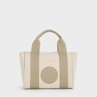 حقيبة توت K Canvas ذات حواف متباينة (M) - بيج