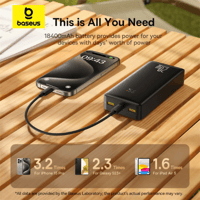 Baseus بطارية احتياطية Baseus LiFePO4 رقمية 18400...