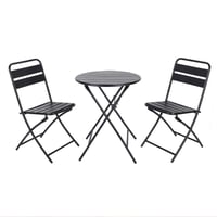 طقم طاولة دائرية مع 2 كراسي معدن قابلة للطي - اسود