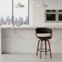 كرسي بار مرتفع قماش بقاعدة خشب - أسود