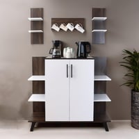 ركن قهوة مع أرفف معلقة - أبيض وبني