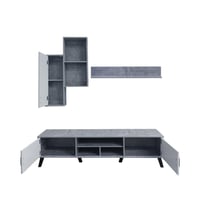 طاولة تلفزيون خشب مع ارفف جدارية 180 سم - رمادي وأ...