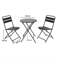 طقم طاولة دائرية مع 2 كراسي معدن قابلة للطي - اسود
