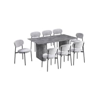 طاولة طعام خشب 8 كراسي - رمادي