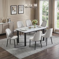 طاولة طعام رخام فاخرة 6 مقاعد مخمل - رمادي