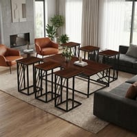 طاولات شاي خشب 7 قطع - لون كوفي