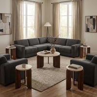 طاولات شاي خشبية 5 قطع - لون خشبي فاتح وكوفي