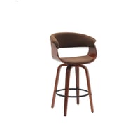 كرسي بار مرتفع قماش بقاعدة خشب - بني