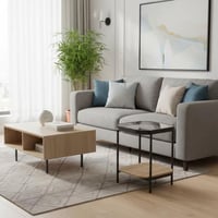 طاولة خدمة خشب بسطح زجاج - بيج