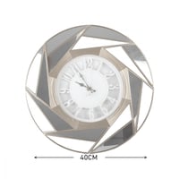 ساعة حائط دائرية مرايات بتصميم منشور لون فضي