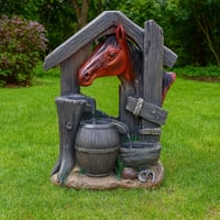 نوافير حديقة منزلية شكل جرة وحصان مع إضاءة LED
