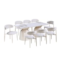 طاولة طعام سطح سيراميك 8 كراسي - ابيض
