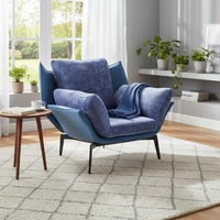 كرسي كنب مفرد قماش بقاعدة جلد - أزرق