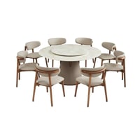 طاولة طعام رخام دائري 8 مقاعد - بيج
