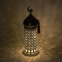 فانوس رمضان معدني مع إضاءة جميلة – لون أبيض وذهبي