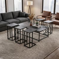 طقم شاي طاولات خشب 7 قطع - رمادي