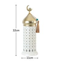 فانوس رمضان معدني مع إضاءة جميلة – لون أبيض وذهبي