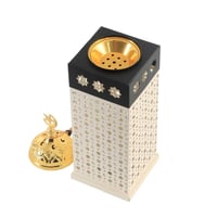 مبخرة رمضان مع إضاءة وغطاء ذهبي - ابيض واسود