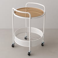 عربة خدمة متحركة دورين سطح زجاجي - أبيض