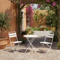 طقم طاولة دائرية مع 2 كراسي معدن قابلة للطي - ابيض