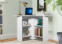 طاولة مكتب زاوية مودرن – خشب ماليزي أبيض مع أرفف و...