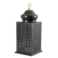 فانوس رمضان معدني مودرن مع إضاءة ليد - ابيض واسود