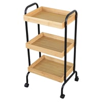 عربة خدمة بعجلات متحركة - خشبي وأسود