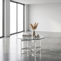 طاولة اكريليك دائري سطح زجاج - 90 سم