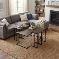 طاولات قهوه خشب 5 قطع - بني غامق