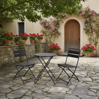 طقم طاولة دائرية مع 2 كراسي معدن قابلة للطي - اسود