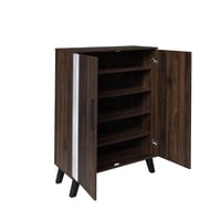 خزانة أحذية ماليزية خشبية ببابين - بني وأبيض