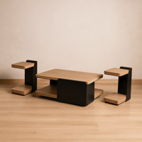 طقم طاولات شاي خشب 3 قطع - خشبي واسود