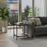 طاولة خدمة خشب بسطح زجاج - بني غامق