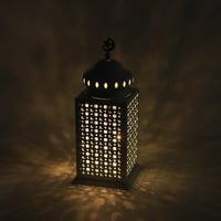 فانوس رمضان معدني مودرن مع إضاءة ليد - ابيض واسود