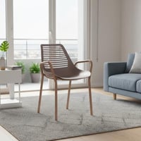 كرسي جلوس بلاستيك أرجل معدن لون بيج