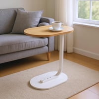 طاولة جانبية بيضاوية - خشبي وأبيض