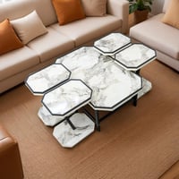 طقم طاولات خدمة خشب تركي 5 قطع - لون رخامي