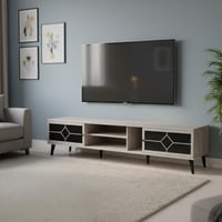 طاولة تلفزيون 200 سم خشب ماليزي 2 درج ورفوف - بيج...