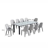 طاولة طعام 10 مقاعد مخمل سطح رخامي - رمادي