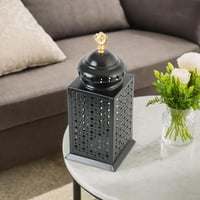 فانوس رمضان معدني مودرن مع إضاءة ليد - ابيض واسود