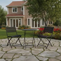 طقم كراسي حديقة مع طاولة دائرية - اسود