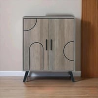 خزانة أحذية 4 أدوار بابين خشب ماليزي - رمادي مع بن...