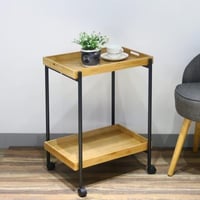 عربية تقديم خشب دورين بعجلات متحركة