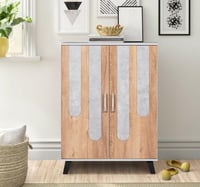 خزانة أحذية بابين - رصاصي وخشبي