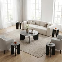 طقم طاولات خشب للشاي 5 قطع - رمادي واسود