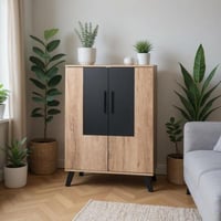 خزانة أحذية بابين خشب ماليزي 80 سم - بيج وأسود