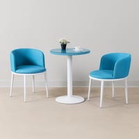 طاولة طعام شخصين 2 كراسي قماش لون أزرق