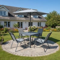 طقم طاولة طعام خارجية مع 4 كراسي ومظلة – لون رمادي