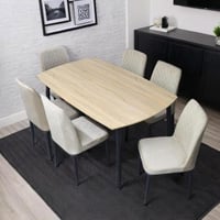 طاولة طعام خشبية مستطيلة مع 6 كراسي مريحة - لمسة م...