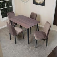 طاولة طعام خشب مع 4 كراسي قماش - بني فاخر | منزلي